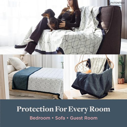 Waterproof King Size Blanket for Bed – 108x90 Inch – Pet Hair Resistant Blanket for Small to Large Dogs – Washable, Leakproof, Reversible Bedspread for Bed Protection – Blue/White - size: 108"x 90"
