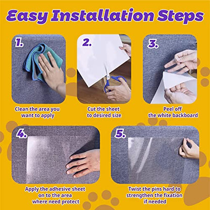 Anti-Cat Scratch Furniture Protector-12-Pack –Single-Sided, Heavy-Duty Self-Adhesive Tape, No-Residue for Couch, Doors & Walls - with 52 Twist Pins - size: 12p + 52 Pins