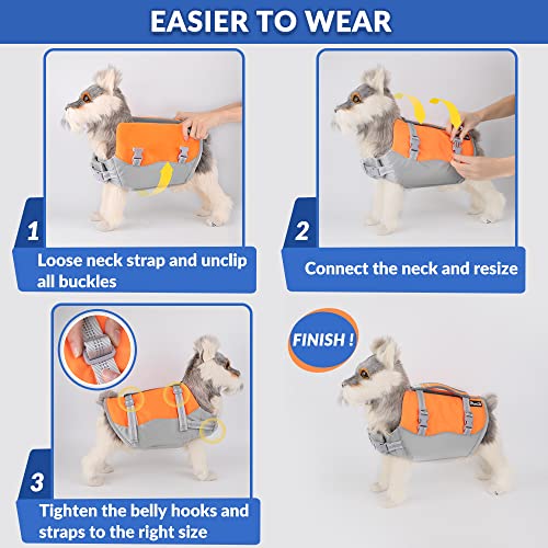 SlowTon Dog Life Jacket, Adjustable Ripstop Dog Life Vest with One Piece Belly Support Superior Buoyancy, Skin-Friendly Neoprene Pet Safety Flotation Vest for Swimming Boating(Orange M)