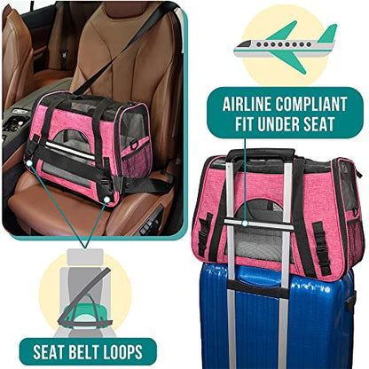 PetAmi Airline Approved Pet Carrier for Cats & Small Dogs, Soft Sided TSA Travel Carrier Bag Sherpa Bed, Breathable Mesh Ventilation, Collapsible Bowl, Fit Under Seat, Up to 18 lbs, Small Heather Pink - color: Heather Pink, size: Small - 17"L x 10.2"W x 1