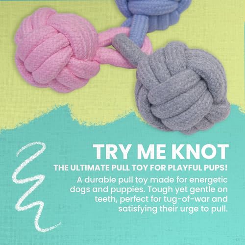Snugarooz Try Me Knot Rope Dog Toy – Durable Three-Knot Pastel Design – Ideal for Active Chewers – Perfect for Tugging - Interactive Play and Dental Health - style: Try Me Knot