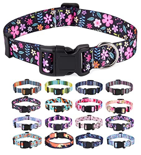 Dog Collar with Bohemia Floral Tribal Geometric Patterns - Soft Ethnic Style Collar Adjustable for Small Medium Large Dogs(Floral,XS) - color: Floral, size: XS (Neck 7.9-11.8", Width 5/8")