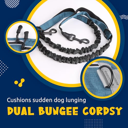 Lightweight Hands Free Dog Walking Waist Belt Leash with Storage Pouch, Featuring Dual Handles and Heavy-Duty Durable Bungee—Perfect for Outdoor Hiking and Running (Light Blue) - color: Light Blue