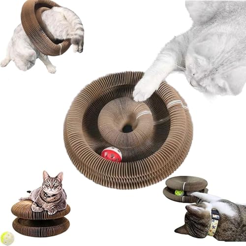 Cat Accordion - Designed for Devon Rex Cats – 3-in-1 Corrugated Cardboard Cat Scratching Toy with Ball, Interactive Cat Tunnel, and Scratching Mat A