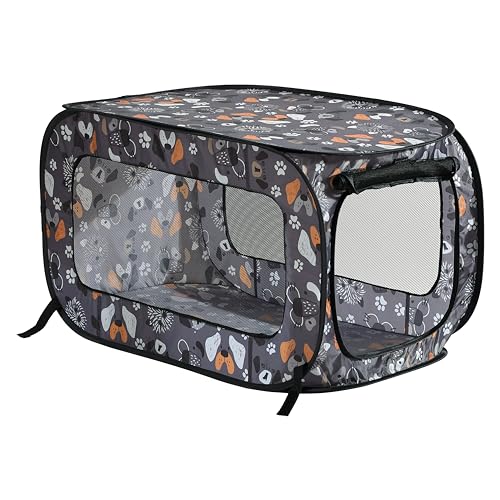Beatrice Home Fashions Portable, Collapsible, Pop Up Kennel Travel Cat and Dog Crate, 24" L x 16.6" W x 16" H, Face of Love - color: Face of Love, size: 24.0"L x 16.6"W x 16.0"H