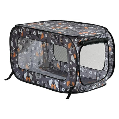 Beatrice Home Fashions Portable, Collapsible, Pop Up Kennel Travel Cat and Dog Crate, 24" L x 16.6" W x 16" H, Face of Love - color: Face of Love, size: 24.0"L x 16.6"W x 16.0"H