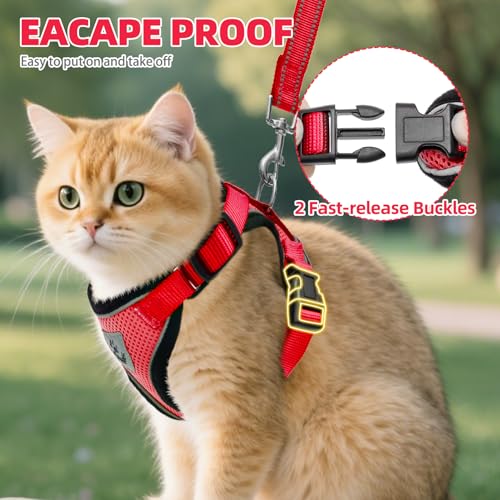 PUPTECK Cat Harness and Leash Set Escape Proof Reflective Cat Walking Harness Adjustable Soft Breathable Mesh Vest for Small Pets, Red, S - color: Red, size: S (NECK 9.5"-11", CHEST 13"-16")