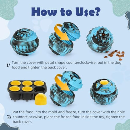 4-IN-1 Dog Toys - Frozen Dog Treat to Keep Them Busy, Treats Puzzle Ball Toy, Interactive Treat Dispensing Dog Toy, Durable Rubber Chew Toys, DIY Freezable Fillable Treat Toy, Mental Enrichment Toys - color: Blue