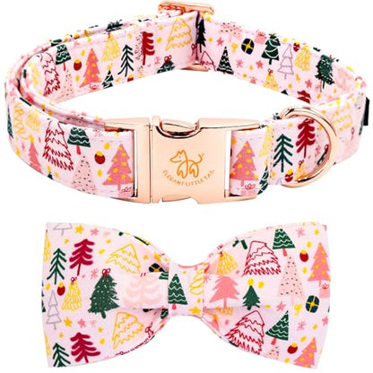 Elegant little tail Christmas Dog Collar, Christmas Tree Pet Collars Bow Pink Metal Buckle Collar Puppy Girl Boy Holiday Cotton Soft Bowtie Adjustable Dog Collar for X-Small Dogs - color: Pink Christmas Tree, size: X-Small (Pack of 1)