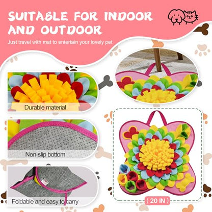 Snuffle Mat for Dogs Pet Treats Feeding for Small Medium Breed Dogs Non-Slip Interactive Dog Puzzle Toys Encourages Natural Foraging Skills - color: Pink Sunflower 20 "x 20"