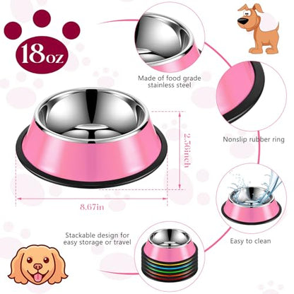Roshtia 6 Pcs 18 oz Stainless Steel Dog Bowl, Dog Food Water Bowl with Anti Skid Silicone Base Stackable Dishwasher Safe Pet Puppy Dishes for Medium Large Dogs Cat Multipet Families - size: 18 oz