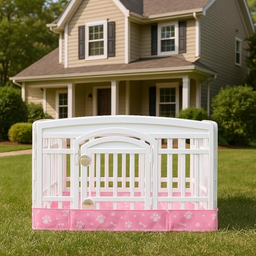 Dog Playpen Bottom Pad Mat for 36" 4-Panel Playpens - Scratch & Chew-Resistant Puppy Pen Floor Mat with Hook & Loop Fasteners, Waterproof & Leakproof, Non-Slip (Pink) (Playpen Not Included) - color: Pink