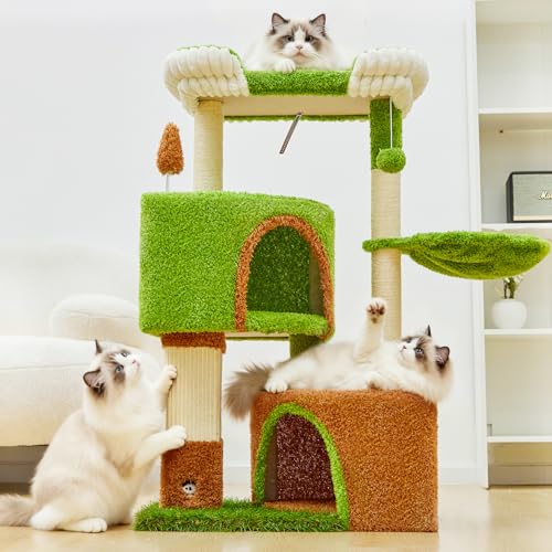 Woochpet 42-inch Cat Tree Features with Two Large Cat Cando, A Cozy Hammock, and Extra-WidetTop Watching Platform. Cat Tree Tower with Scratching Posts Suitable for All Adult Cats and Kittens - size: 60*38*106