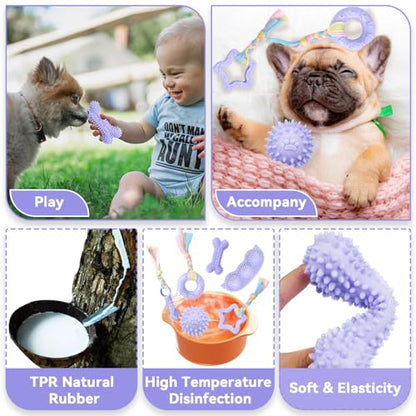 Petcare 6 Pack Puppy Teething Toys, Cute Purple Small Dog Chew Toys for Puppies 0-6 Months, Soft Rubber Rope Dog Teething Toys, Best Small Puppy Toys, Puppy Essentials Supplies - color: Purple