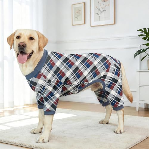 XPUDAC 4 Pack Dog Pajamas for Large Dogs Cats Plaid Doggie Clothes Puppy Onesies Christmas Pajamas Jumpsuits Pet Pjs Shirt Apparel 4X-Large, Red Green Beige Grey - size: 4X-Large(Chest-28.7" Back-21.7" Neck-18.5")