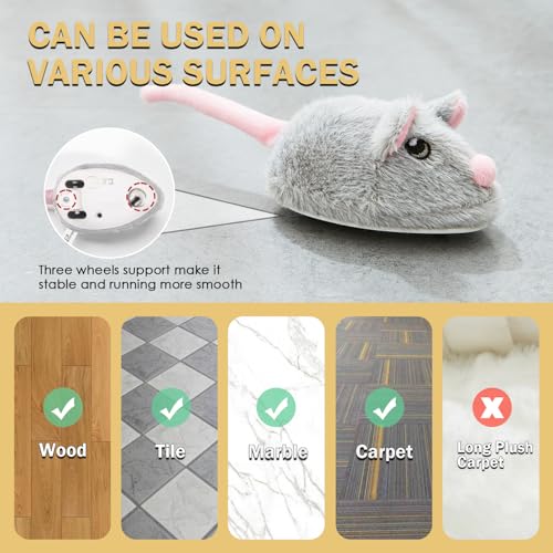 Cat Toys Squeaky Rechargeable Moving Mouse with Dynamic Magic Tail, Automatic Self Play Mouse Interactive Cat Toy for Indoor Cats, Electric Motion Activated Mice Toys for Kitten(Gray) - color: Grey