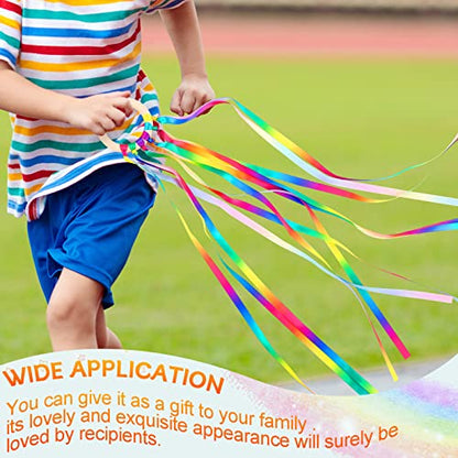 Sumind 6 Pcs Rainbow Ribbon Hand Kites Wands for Kids Dancer Streamer String Toy Thrown Waldorf Wand with Wooden Ring Wand Learning Educational(Warm Colors) - style: Warm Colors