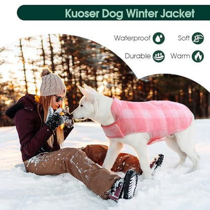 Kuoser Reversible Winter Coat, British Style Jacket for Small Dogs, Warm Windproof Puppy Cold Weather Clothes Vest, Pink XS - color: Pink, size: XS (Chest Girth: 9.4-13.8'')