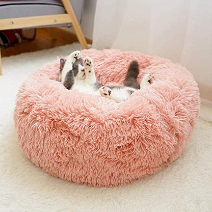 otoez Kitten Puppy Bed Extra Small XS Round Dog Cat Beds Anti Anxiety Plush Pet Calming Donut Bed with Non-Slip Waterproof Bottom, Washable (15.7", Pink) - color: Pink, size: 15.7"