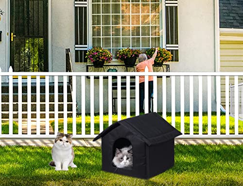 Cat Houses for Outdoor Cats, Weatherproof Outdoor House for Feral Cats, Warm Stable Stray Cats Shelter in Winter Black Medium - style: Black cat house