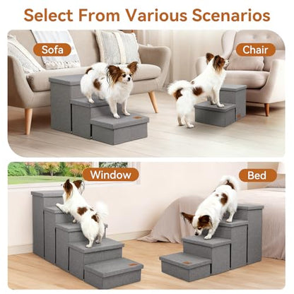 Zerbuger Dog Stairs 18" H, 3-Step Wider Dog Steps for High Beds Couch, Folding Storage Pet Stairs Gift for Small/Medium/Large Old Dogs Cats, Ramp for Climbing Car Up to 200 lbs, (Gray, with Condo)