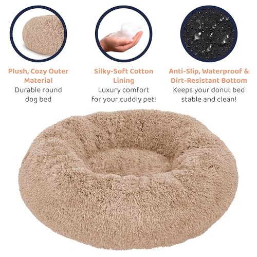 Donut Dog Bed - Premium Comfort for Anxiety Relief - Fluffy & Calming Design with Ultra-Plush Support | Cozy Round Dog Bed with Super Soft Circle Style (Camel, X-Large)