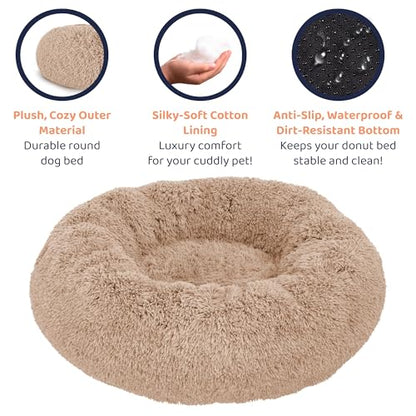 Donut Dog Bed - Premium Comfort for Anxiety Relief - Fluffy & Calming Design with Ultra-Plush Support | Cozy Round Dog Bed with Super Soft Circle Style (Camel, X-Large)