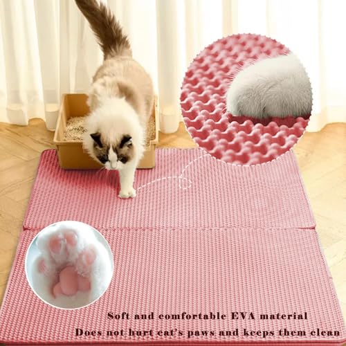 HCY&WLD Cat Litter Mat, Honeycomb Double Layer Cat Litter Trapping Mat, Waterproof Urine Proof Non-Slip, Scatter Control, Less Waste, Easier to Clean (Pink, 24" X 18") - color: Pink