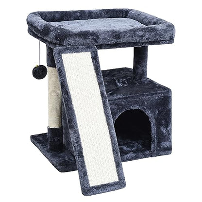 Small Cat Tree Tower for Indoor Use – Stable Condo with Scratching Post, Perch, Board, and Hideout for Kittens(Smoky Grey) - color: Smoky Grey