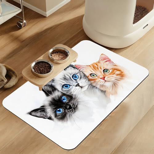 Cute Cats Pet Food Mat for Cats and Dogs–Absorbent Quick Dry Feeding Placemat, Non Slip Rubber Base, Waterproof Bowl Mat for Indoor Use, Pet Supplies 16"x24" - color: Cute Cats, size: 16"L x 24"W