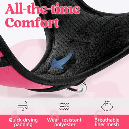 rabbitgoo Dog Harness Small Sized, No Pull Dog Vest with 3 Buckles, Adjustable Soft Padded Pet Harness with Easy Control Handle and Reflective Strips, Pink, S - color: Pink, size: Small