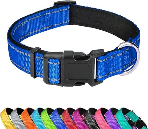 Reflective Dog Collar, Adjustable Soft Neoprene Padded Nylon Pet Collars with Buckle for Puppy and Small Dogs, Cats, Navy Blue,XS - color: Navy Blue, size: X-Small