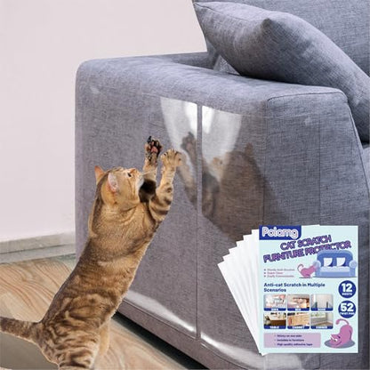Anti-Cat Scratch Furniture Protector-12-Pack –Single-Sided, Heavy-Duty Self-Adhesive Tape, No-Residue for Couch, Doors & Walls - with 52 Twist Pins - size: 12p + 52 Pins