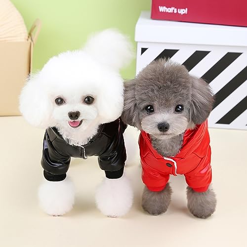 Izefia Dog Coat Windproof Jacket Cold Weather Coats 4 Legs Warm Jumpsuit Winter Thick Clothes Snow Proof Cotton Coat for Small Dog Medium Cat Red S - color: Red, size: Small (Back length: 6.7 inches)