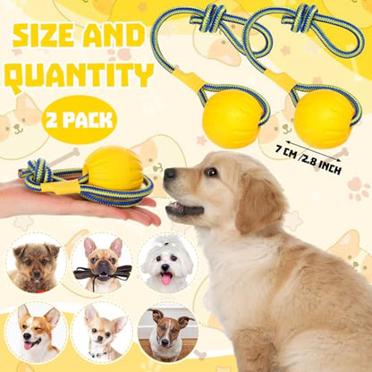 Hsei 2 Pcs Medium Dog Ball on a Rope Rubber Dog Toy with Handle Ball Yellow Floats in Water for Tug Training Rewards Interactive Pet Fetch Catch Throw Outdoor Puppy Teething Medium Pet - size: Medium