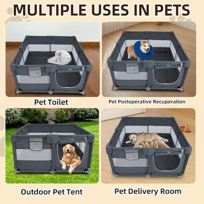 Dog Playpen Oxford Fabric Dog Fence with Washable Pee Pads,50 x 50 x 26 Inches,Steel Pipe,Breathable Mesh, Zipper Gate, Portable Indoor Outdoor Pet Fence Cage for Whelping,Dog Kennel Crate, Grey