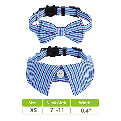 Faleela 2 Pack/Set Cat Collar with Cute Bow Tie and Bell,Breakaway Plaid Shirt Collar for Kitty Adjustable Safety - color: 2023new-Blue Plain