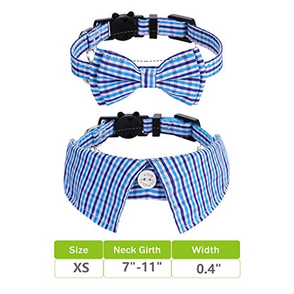 Faleela 2 Pack/Set Cat Collar with Cute Bow Tie and Bell,Breakaway Plaid Shirt Collar for Kitty Adjustable Safety - color: 2023new-Blue Plain