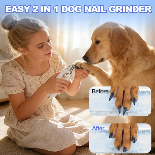 2-in-1 Dog Nail Clippers with Light - Electric Pet Nail Grinder Quiet for Small Large Dogs & Cats, LED Prevent Over Cutting, USB-C Rechargeable Safety Guard Grooming Kit for Black Nails-3VX