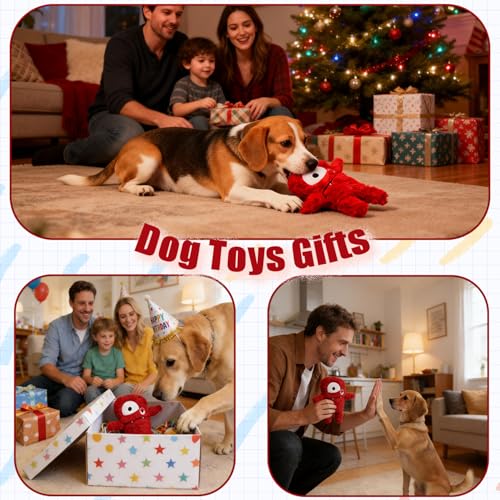 Squeaky Dog Toy, Plush Stuffed Dog Toy Keep Them Busy Tug of War Dog Chew Toy for Small Medium Large Dogs (Red) - color: Red