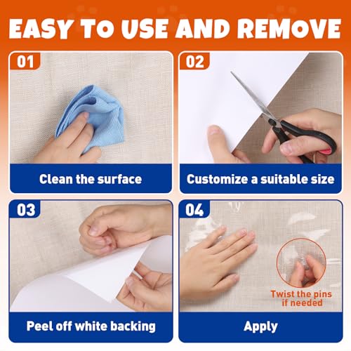 17Pack- Anti Cat Scratch Furniture Protector, Clear Couch Protector from Cat Claws, Pet Deterrent for Sofa Wall Door Bed, Single Sided Self Adhesive Easy Apply, Heavy Duty- with 50 Twist Pins