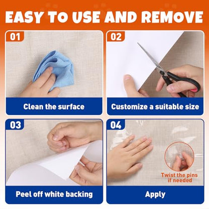 17Pack- Anti Cat Scratch Furniture Protector, Clear Couch Protector from Cat Claws, Pet Deterrent for Sofa Wall Door Bed, Single Sided Self Adhesive Easy Apply, Heavy Duty- with 50 Twist Pins