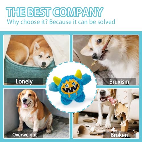 Plush Squeaky Dog Ball, Little Monster Puppy Toys Suitable for All Breeds, Chew Guard, Floating Water and Durable Interactive, Round and Soft (Blue, Large) - color: Blue, size: Large