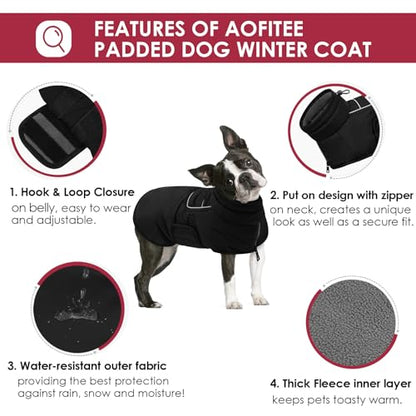 AOFITEE Large Dog Coat - Waterproof Winter Jacket, Fleece Lined, Reflective Snowsuit, XXL - color: Black, size: XX-Large
