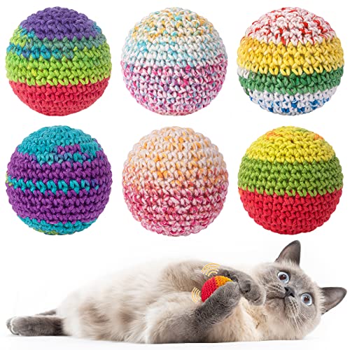 Retro Shaw Cat Toys Balls, Yarn Cat Ball with Bell Inside, Kitten Toys for Indoor Cats Kitty, Interactive Cat Nip Chew Toys for All Pet Breed 6 Pack - size: 1.7 Inches