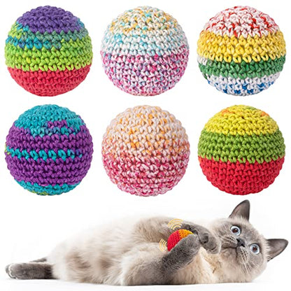 Retro Shaw Cat Toys Balls, Yarn Cat Ball with Bell Inside, Kitten Toys for Indoor Cats Kitty, Interactive Cat Nip Chew Toys for All Pet Breed 6 Pack - size: 1.7 Inches