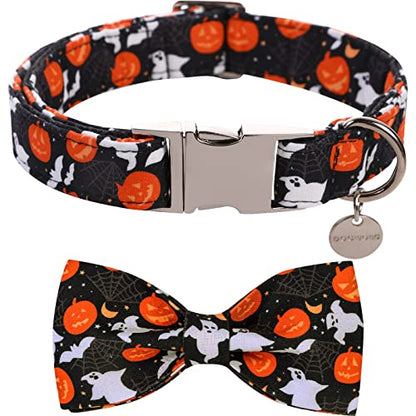 DOGWONG Halloween Black Ghost Dog Collar with Removable Cute Bow Tie Adjustable Pet Collars, Soft Comfy Halloween Themed Pet Collar, Fall Dog Collar for Small Medium Large Dogs - color: ghost collar bow, size: XS