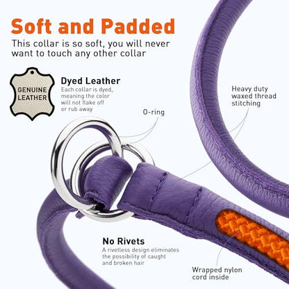 Dogline Soft and Padded Round Leather Choke Collar for Dogs (Purple, W1/4-in x L14-in) - color: Purple, size: W1/4-in x L14-in
