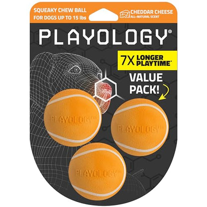 Playology Dog Toys | Squeaky Chew Ball - Bouncy Durable Floating Fetch Ball for Dogs , Value 3-Pack | Small Cheddar Cheese Scented Toy - Easy to Clean and Made from Non Toxic Materials - size: Small (VALUE 3-Pack), style: Cheddar Cheese
