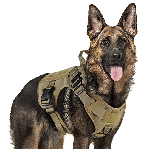 rabbitgoo Tactical Dog Harness for Large, Heavy Duty Pet Harness with Handle, No-Pull Service Vest Large Breed, Adjustable Military Dog Vest for Training Hunting Walking, Brown, L - color: Brown, size: Large